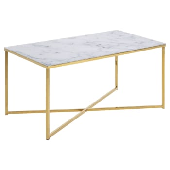 Alysé - Table basse rectangulaire effet marbre en verre et métal blanc