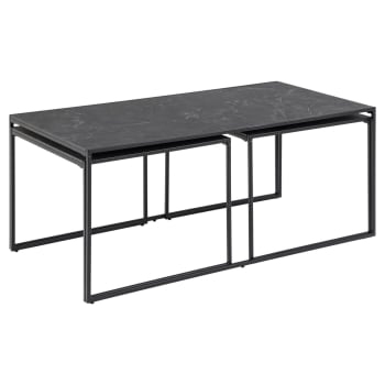 Félice - Table basse extensible en 3 pièces en mélamine et métal noir