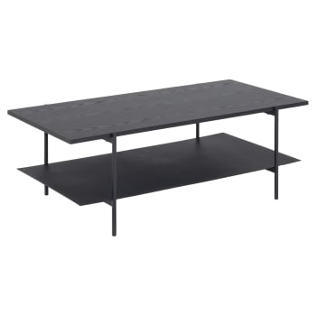 Aria - Table basse rectangulaire 2 niveaux en mélaminé et métal noir