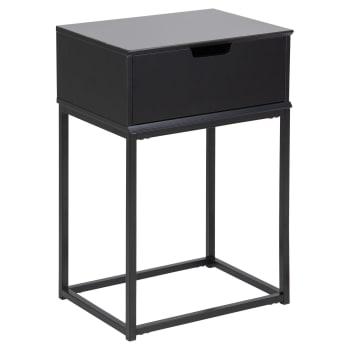 Mirra - Table de chevet 1 tiroir en mdf et métal noir