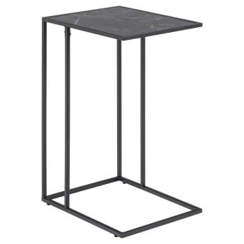 Félice - Table d'appoint rectangulaire haute effet marbre en mélamine et métal