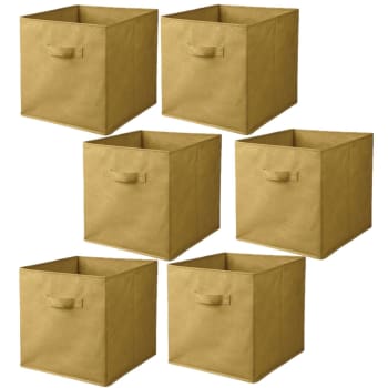 Lot de 6 cubes de rangement pliables en tissus avec poignée jaune