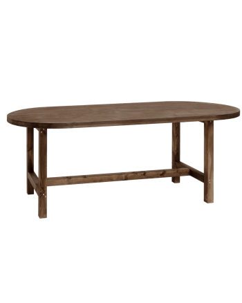 Olivia - Mesa de comedor de madera maciza ovalada en tono nogal de 180x80cm