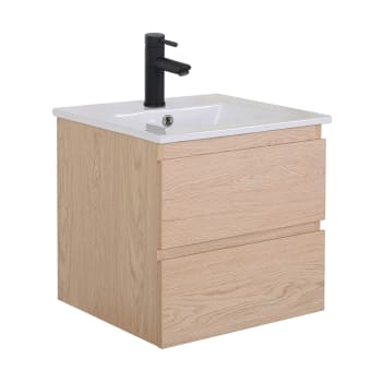 Sorrento - Meuble simple vasque 45cm décor chêne  + vasque + robinet noir