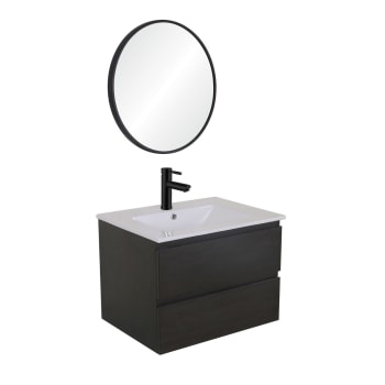 Sorrento - Meuble simple vasque 60cm  Noir + vasque + robinet noir + miroir