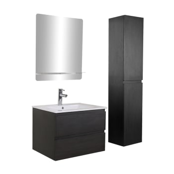 Sorrento - Meuble simple vasque 60cm  Noir +vasque+robinet chromé+miroir+colonne