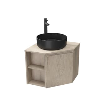 Sorrento - Meuble simple vasque d'angle décor chêne  + vasque noire + robinet