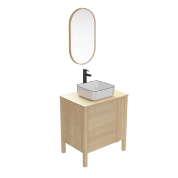 Nesto - Meuble simple vasque 70cm chêne  porte lisse + vasque +robinet +miroir