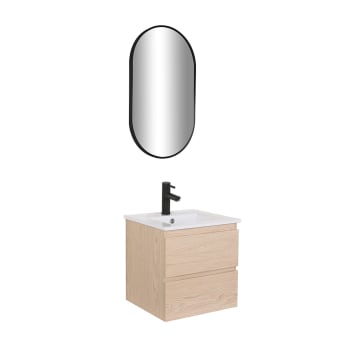 Sorrento - Meuble simple vasque 45cm décor chêne  + vasque + robinet noir +miroir