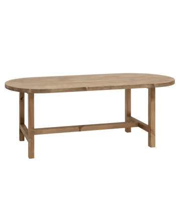 Olivia - Mesa de comedor de madera maciza ovalada en tono envejecido 200x85cm