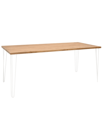 Noa - Mesa de comedor de madera maciza envejecido patas blancas 140x80cm