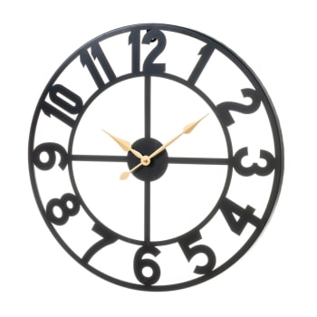 Reloj tallado negro de metal de Ø 60 cm