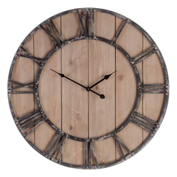 Reloj tallado negro y natural de fibra de madera de densidad media