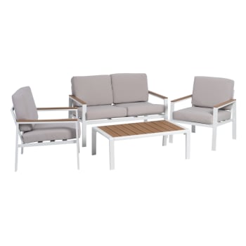 Conjunto de sofá de jardín, mesa de centro y 2 sillones de aluminio