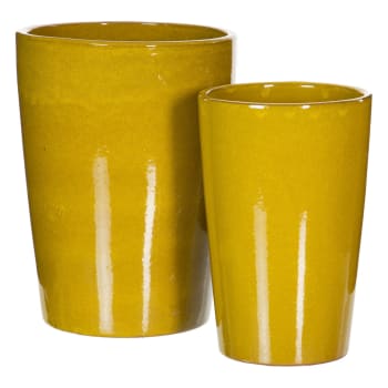 Set de 2 maceteros cilíndricos de cerámica amarillos