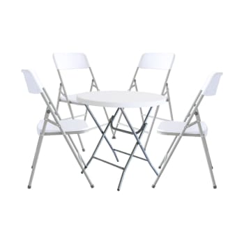 Conjunto de mesa y 4 sillas de jardín plegables de HDPE blanco