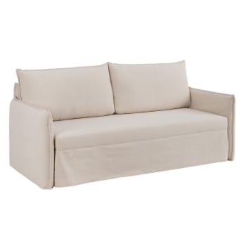 Sofá cama desenfundable beige algodón natural y lino