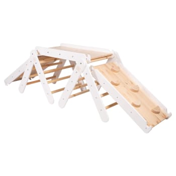 Triangolo Da Arrampicata Con Scivolo Per Bambini - Struttura In Legno Naturale, Rampa Regolabile, Per Interni Da 1 Anno In Su