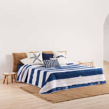 Colcha jacquard verano cubrecama entretiempo cama 135 cm azul ALBORÁN, Maisons du Monde
