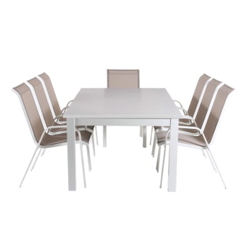 Conjunto de mesas y sillas de exterior extensible 152 a 210 cm blanco