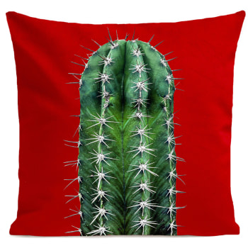 Coussin tropical cactus suédine rouge 40x40cm