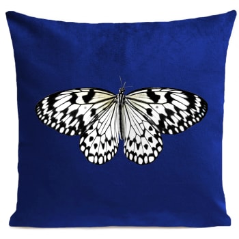 Coussin papillon insecte suédine bleu 40x40cm