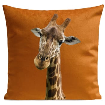 Coussin enfant girafe suédine orange 40x40cm