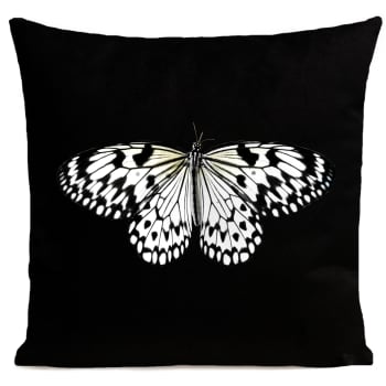 Coussin papillon insecte suédine noir 40x40cm