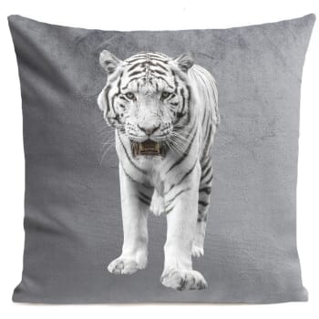 Coussin animal tigre blanc suédine gris 40x40cm