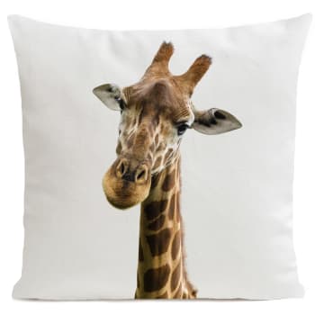 Coussin enfant girafe suédine blanc 40x40cm