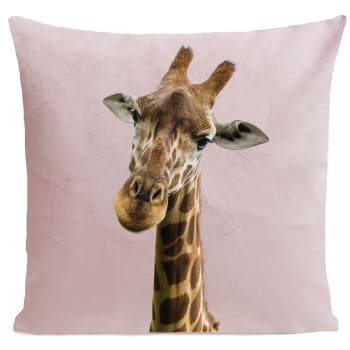 Coussin enfant girafe suédine rose 40x40cm
