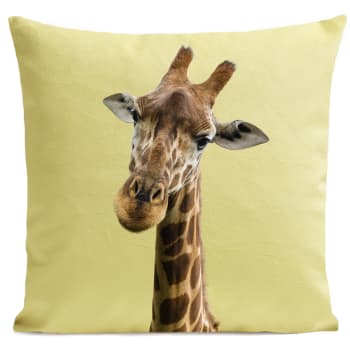 Coussin enfant girafe suédine jaune 40x40cm