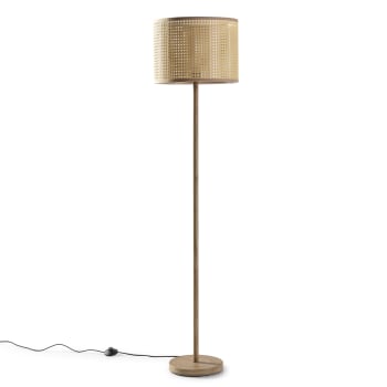 KEIKO - Lámpara de pie de metal imitación madera, altura 161 cm