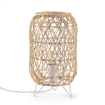 YOKI - Lampada da tavolo in rattan naturale, diametro 18,5 cm