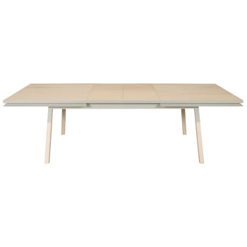 Egee - Table 220x120 cm en frêne massif, 2 rallonges gris muscade