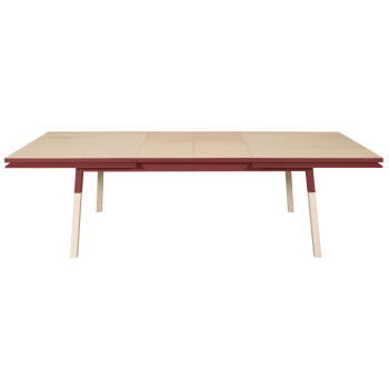 Egee - Table 180x100 cm en frêne massif, 2 rallonges rouge de pluduno