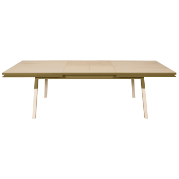 Egee - Table 220x120 cm en frêne massif, 2 rallonges tabac de ruca