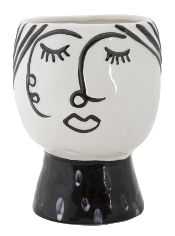POT FACE - Vaso in porcellana bianco e nero Ø cm 14x18