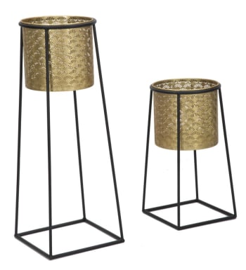 CUP - Set di 2 portavasi in metallo dorati e neri Ø cm 26x70 e 23x45