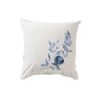 Madeleine - Taie d'oreiller carrée lin et coton lavé imprimé bleu 64 x 64 cm