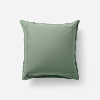 Neo - Taie d'oreiller carrée percale de coton uni brodé vert 64 x 64 cm