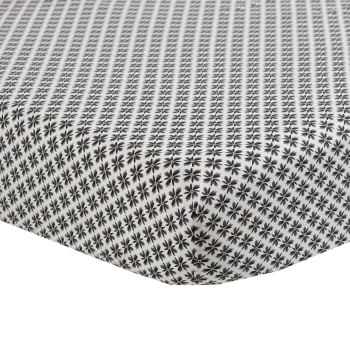 Azulejos - Drap housse percale de coton imprimé blanc 180 x 200 cm