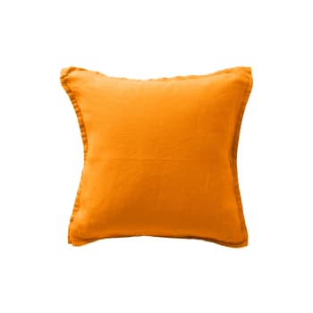 Songe - Housse de coussin lin lavé uni orange 40 x 40 cm