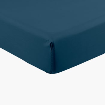 Neo - Drap housse percale de coton uni bleu 140 x 190 cm