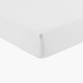 Neo - Drap housse percale de coton blanc uni blanc 180 x 200 cm