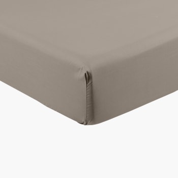 Neo - Drap housse percale de coton lin uni beige 180 x 200 cm