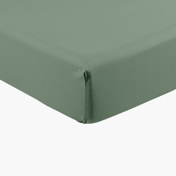 Neo - Drap housse percale de coton thym grand bonnet uni vert 180 x 200 cm