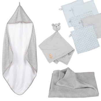 LIL PLANET - Babypflege- Set, Handtuch, Waschlappen, Schmusetuch - Grau