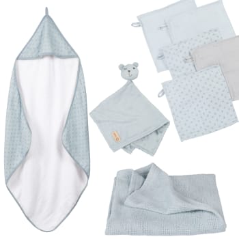LIL PLANET - Babypflege- Set, Handtuch, Waschlappen, Schmusetuch - Blau