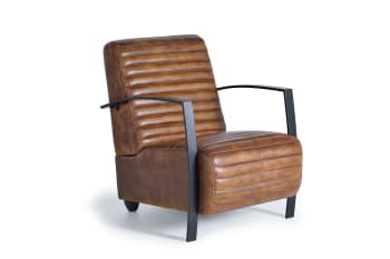 Ensemble de deux fauteuils en cuir marron et métal